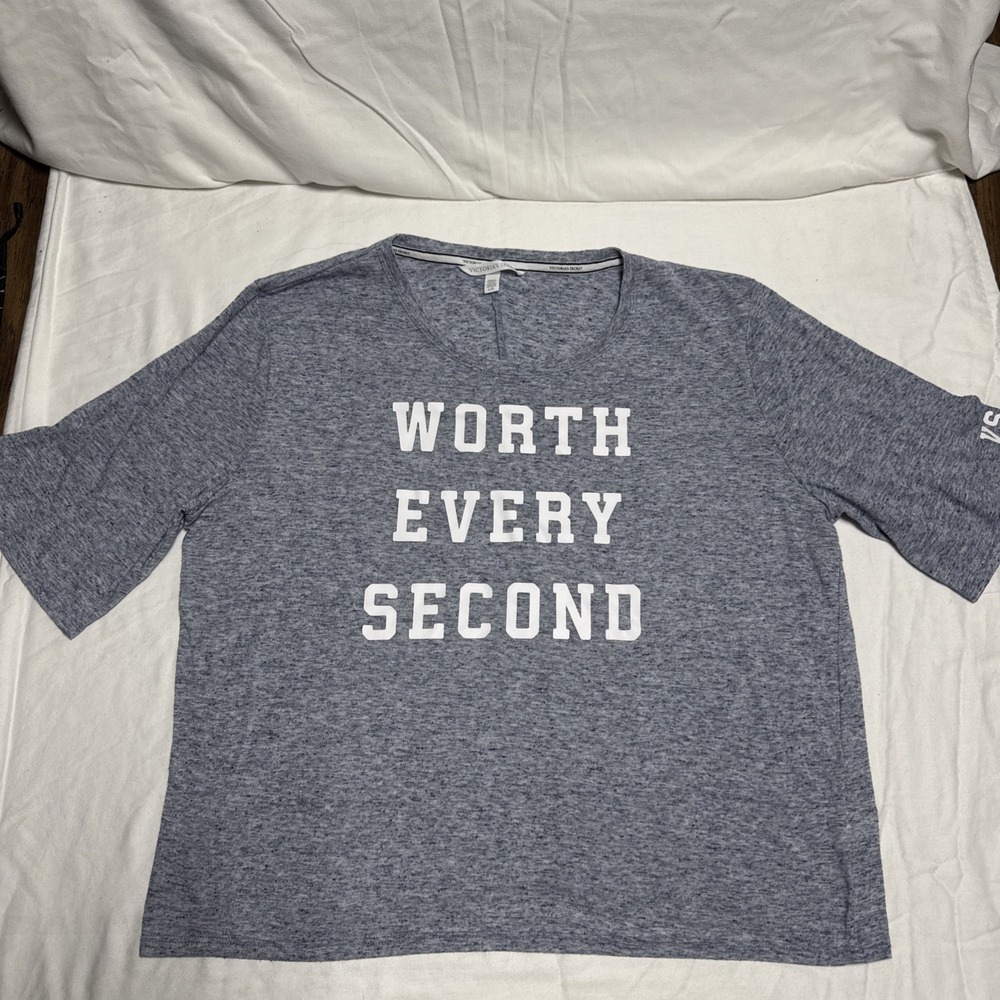 Victoria's Secret Heather Blue Short Sleeve Tee Large "Worth Every Second"